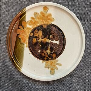 Handmade Artist‎ Designed Raku Glaze On White Pottery 10” Dinner Plate